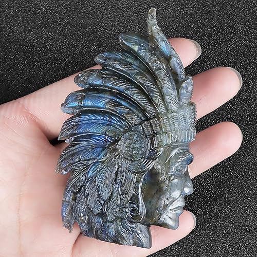 Miniatura 3 de Figuras de cabeza talladas a mano con calavera de cristal de labradorita de 3.2 pulgadas, escultura de arte, piedras preciosas curativas