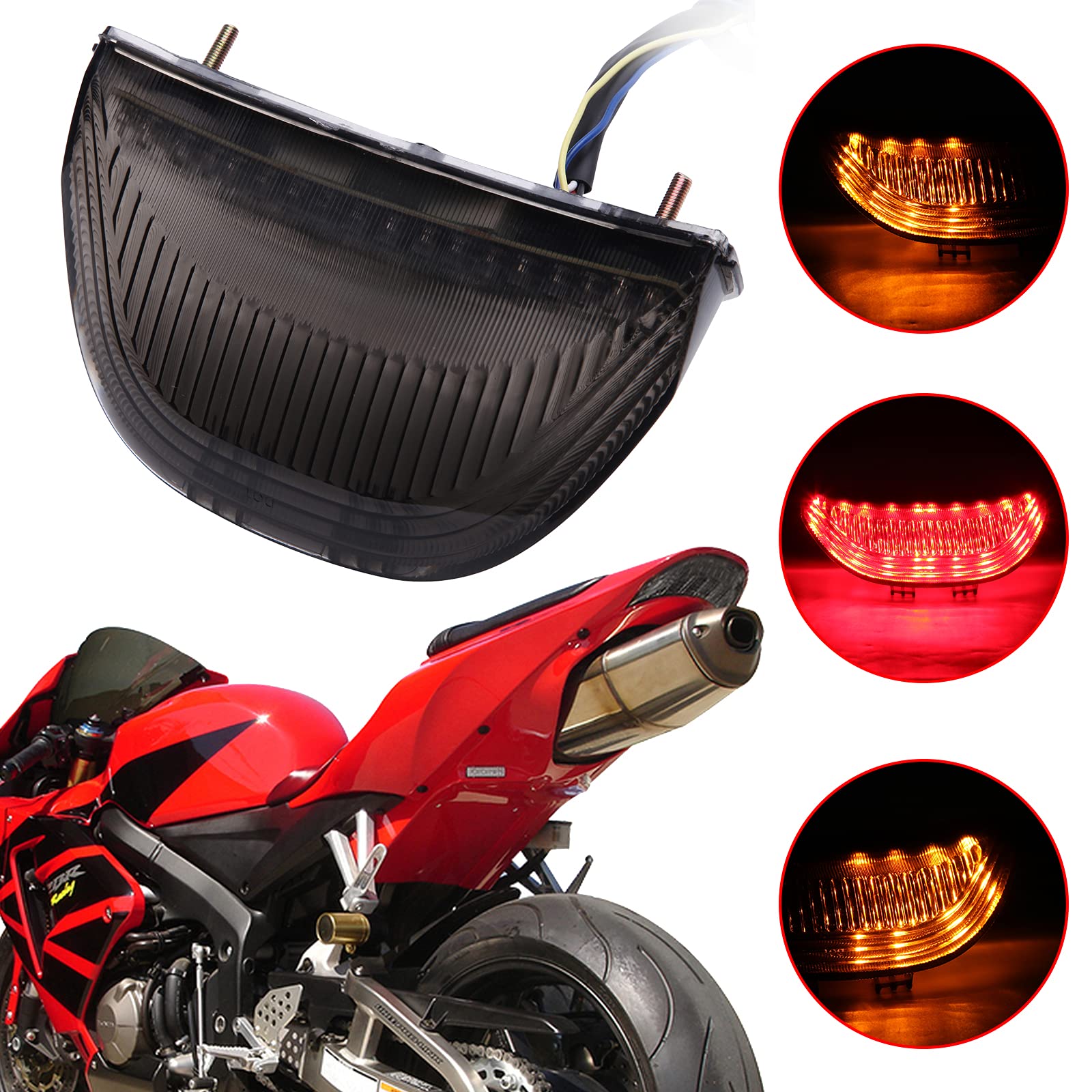 JMTBNO Motorrad LED Rücklicht Led Bremslicht Blinker Lauflicht Schwarz Geräuchert Rücklichter Wasserdicht 12V Kompatibel mit Hon-da CBR600RR CBR 600 RR 2003-2006 CBR1000RR CBR 1000 RR 2004-2007