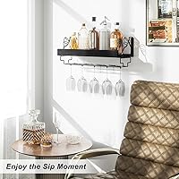 Vista 2 de Love-KANKEI Estante para vino con colgador de copas, estante para copas de vino de 17 pulgadas, estante flotante montado en la pared, estante