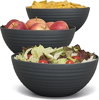 Hausfelder Bowl Set 3 x 3.3 Litres, Large Salad Bowls, Bowls for Chips, Sweets, Snack Bowls, Plastic Serving Bowls, Melamine-Free, Serving Bowl in Anthracite Black