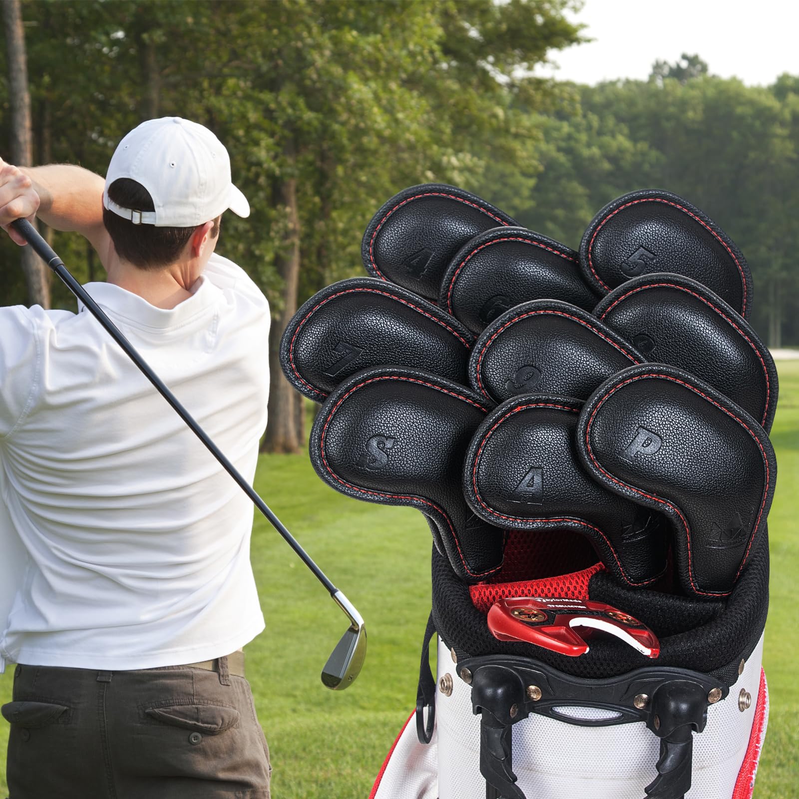 CRAFTSMAN GOLF Golfschlägerhauben-Set für Ping Callaway Mizuno Taylomade etc., Schwarz, 9 Stück Auch 1 Stück #2 oder L Abdeckung