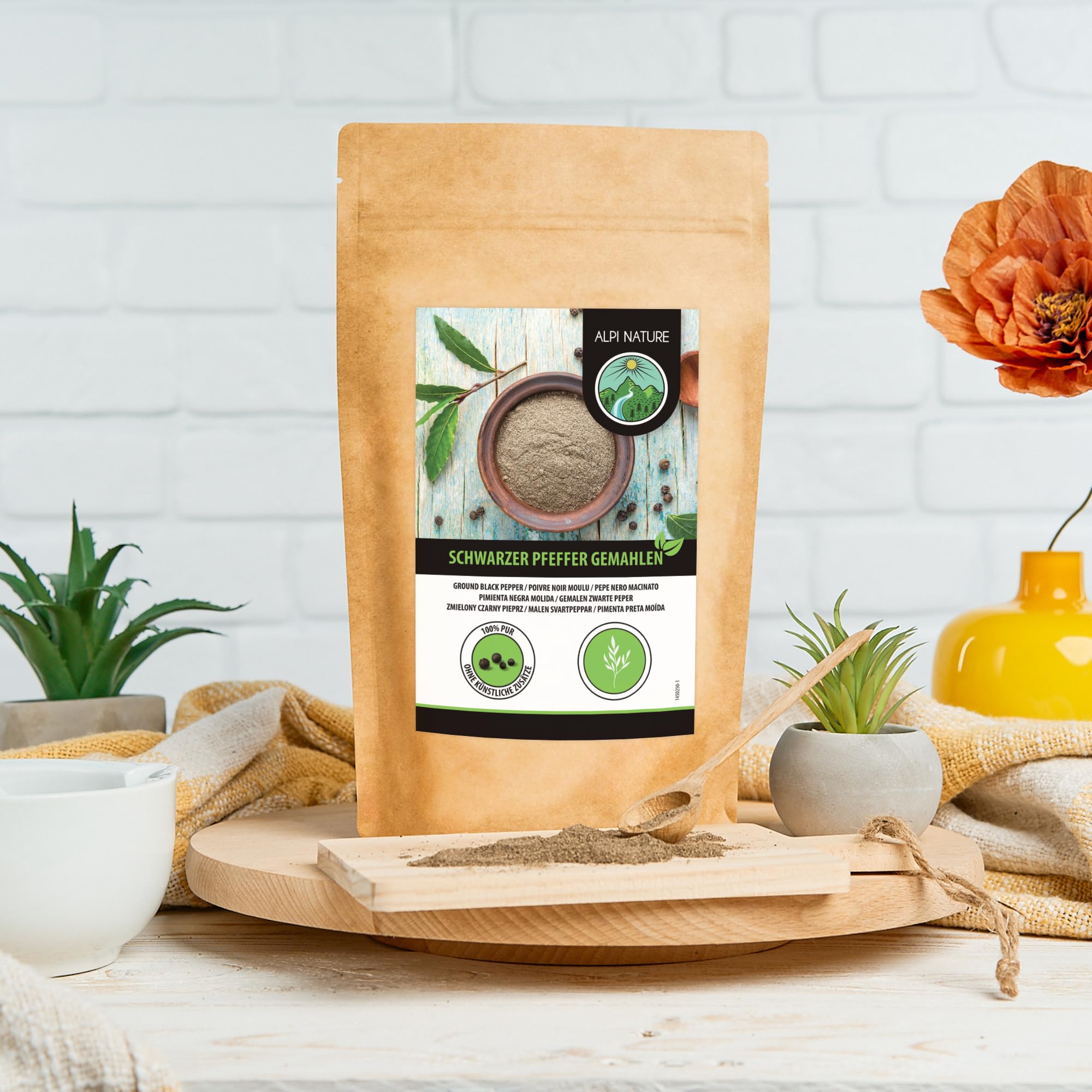 Alpi Nature Pepe Nero Macinato 1kg, Grani di Pepe Nero Macinati per Cucina e Miscele di Spezie