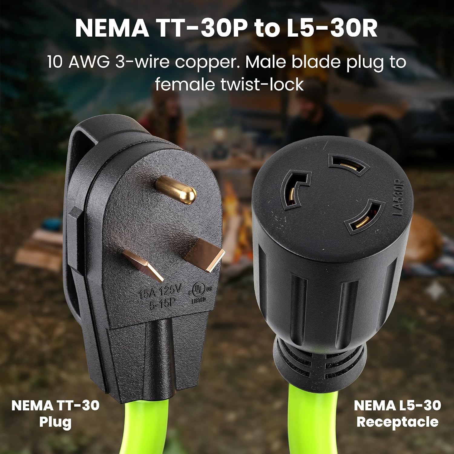 GEARit 30 Amp RV Extension Cord 25 Ft, NEMA TT-30P to L5-30R image 2