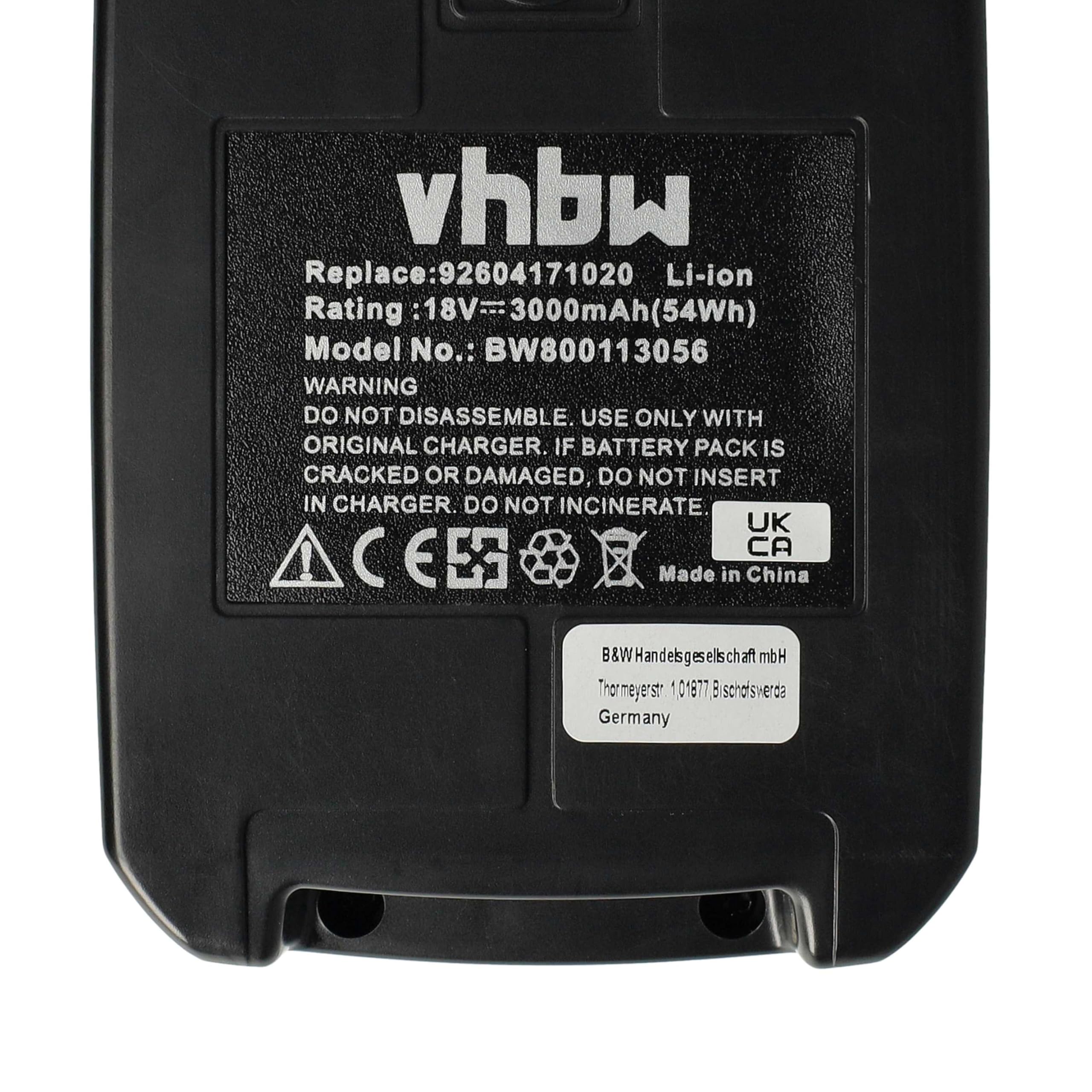 vhbw batteria sostituisce Fein 92604171020, 92604165020, 92604173020, B18A.165.01 per utensile elettrico (3000 mAh, Li-Ion, 18 V)