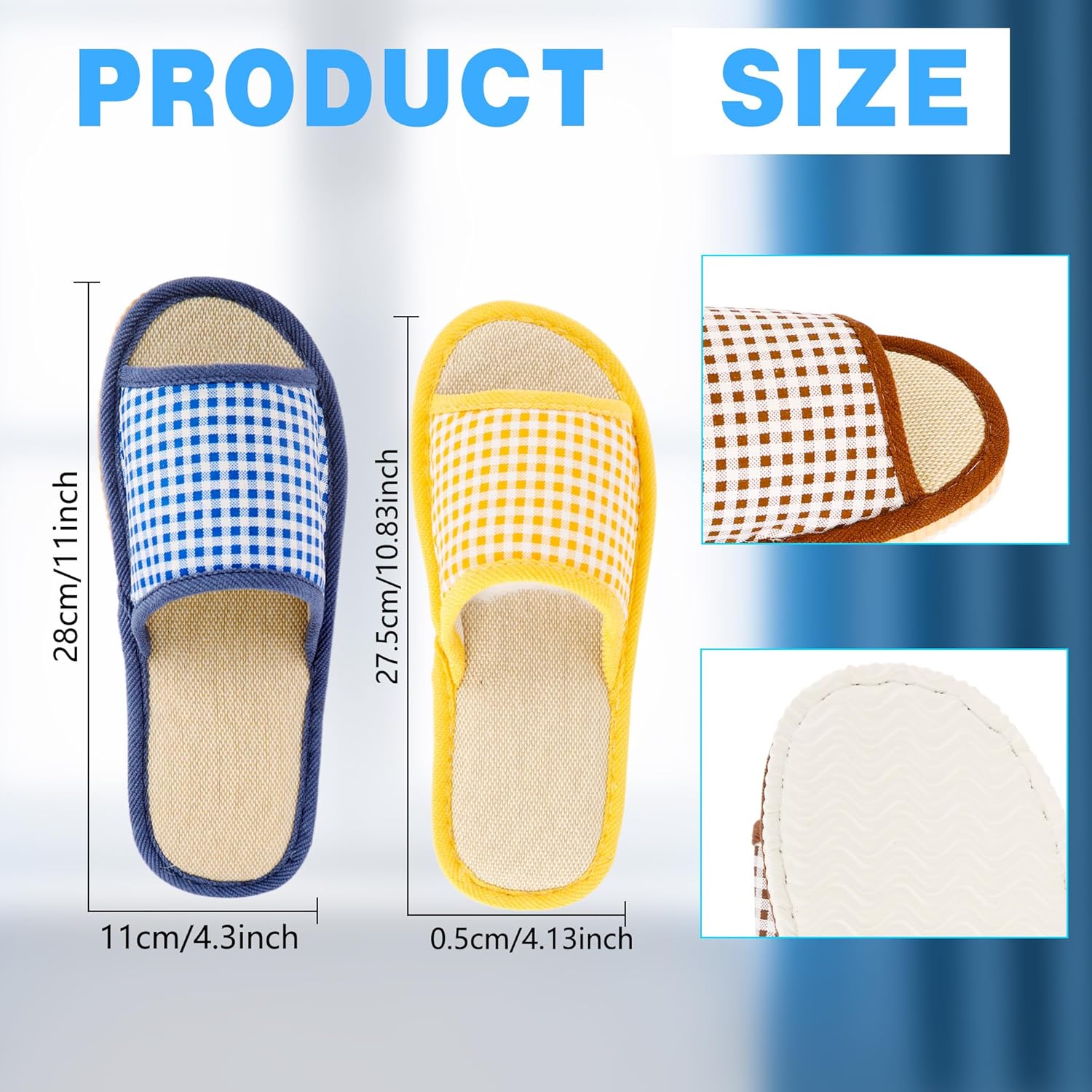 15 Pairs Washable House Slippers Open Toe Non Slip Plaid Linen Disposable Slipper Bulk for Unisex Indoor Home Bedroom Travel Guests, 5 Colors, 2 Sizes - Image 2