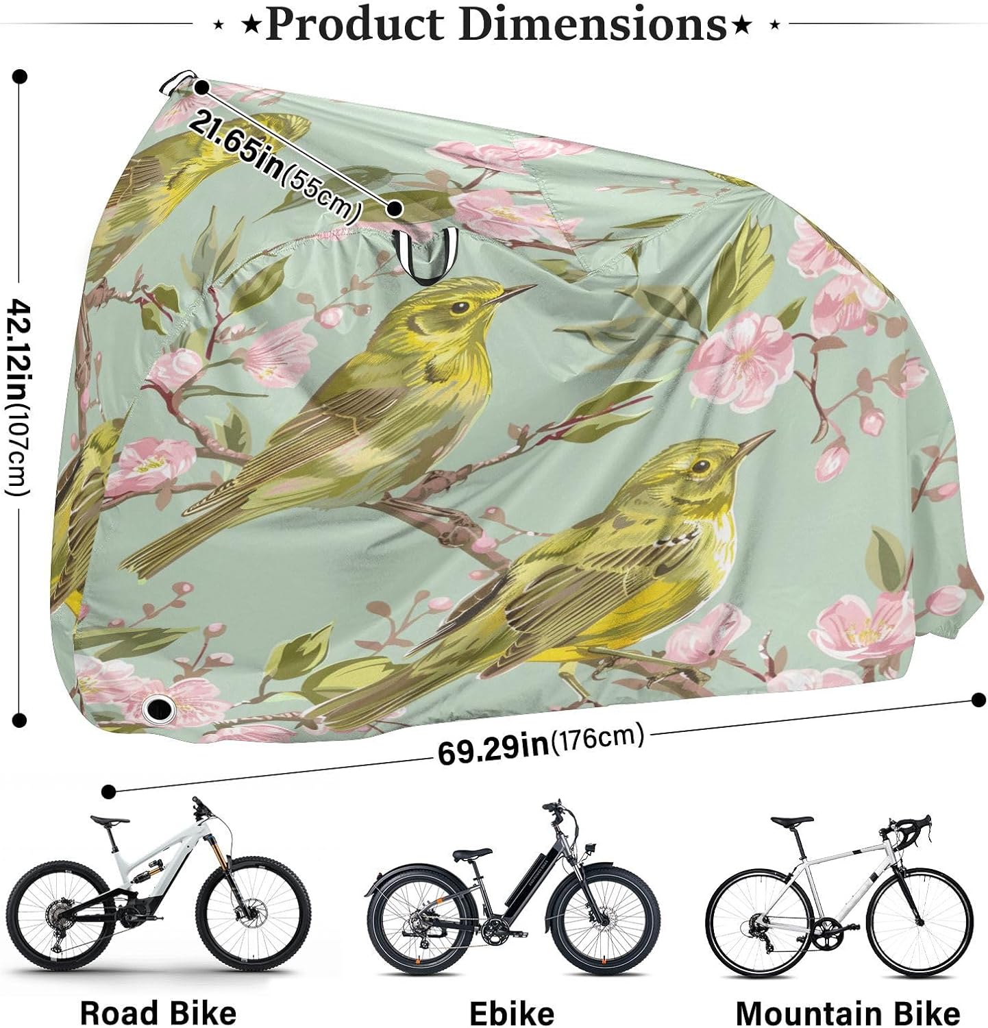 ALAZA Cherry Blossom Bird Bike Cover Waterproof Outdoor Ebike Bicycle Covers Tarp Protection for 1/2 Bikes, Sun UV Dust Wind Proof