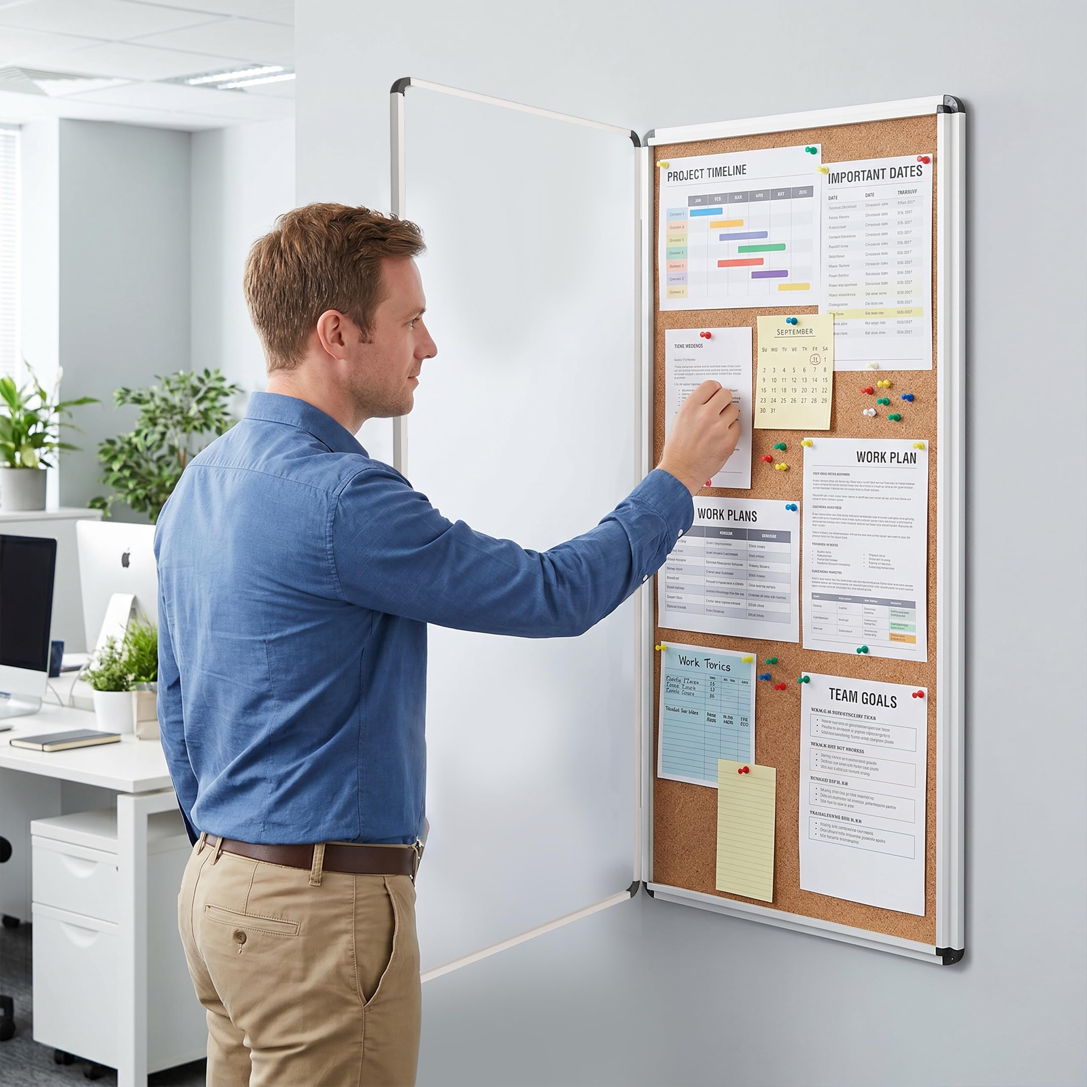 INNOVART Geschlossene Pinnwand, 96,5 x 40,6 cm, abschließbare Kork-Pinnwand mit Aluminiumrahmen, Wandvitrine mit Schwingtür, Informationsschrank für Schule, Büro, Gewerbe usw.