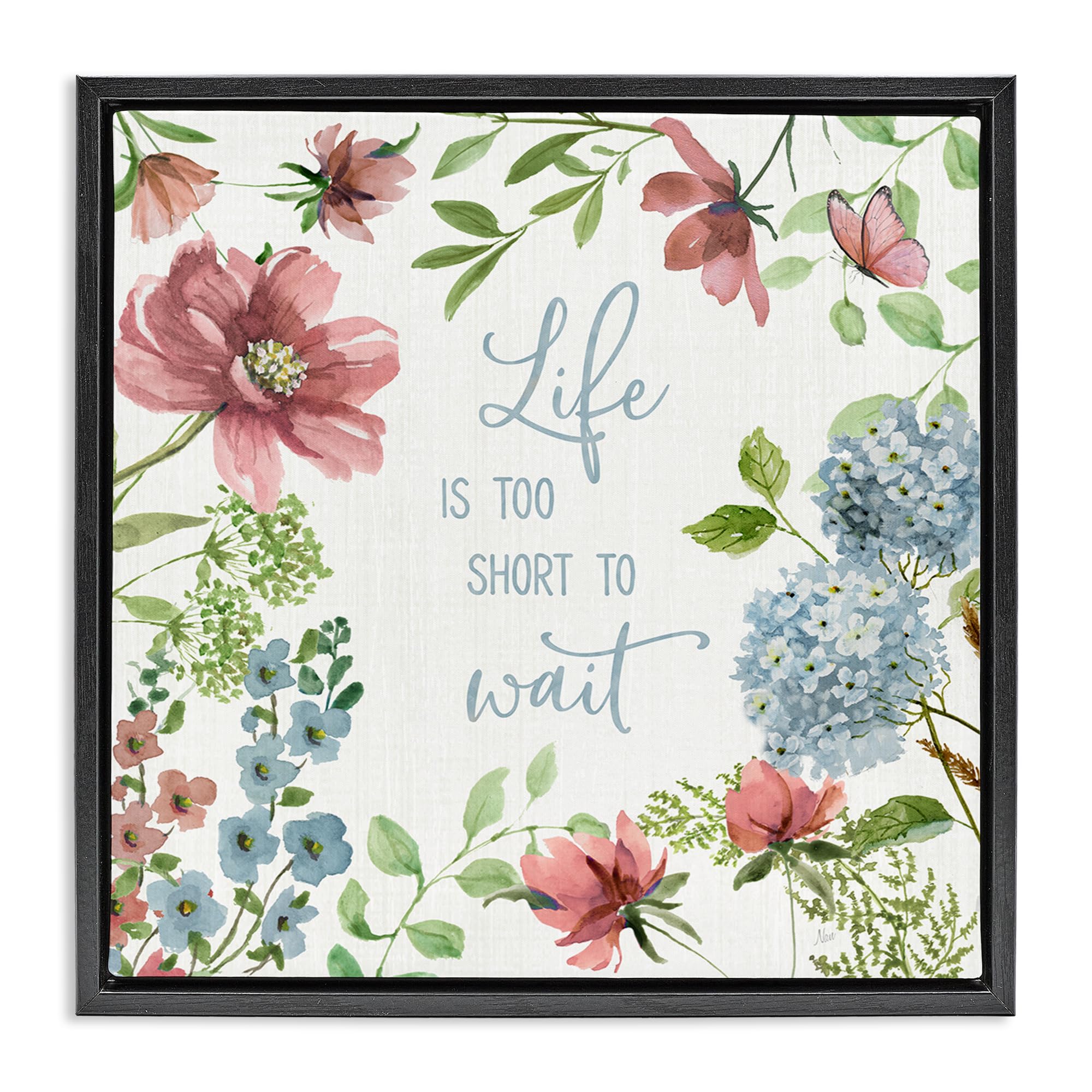 Stupell Industries 'Too Short To Wait', Floating Frame Canvas Art, Black, 18 x 18 Inches, Easy to Hang and Sturdy, Made in USA, by Nan