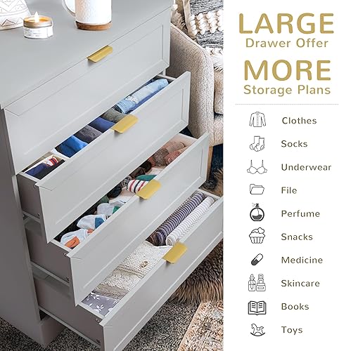 Miniatura 4 de UYIHOME Cómoda moderna de 4 cajones, cómoda de 37 pulgadas de alto con cajón grande, armario de almacenamiento de madera para dormitorio, armario,