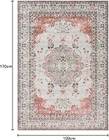 TALETA Vintage Virágmintás Szőnyeg Nappali és Hálószoba Részére - Mosható Mikroszálas Rövid Szálú Piros Szőnyeg, 120x170 cm 2