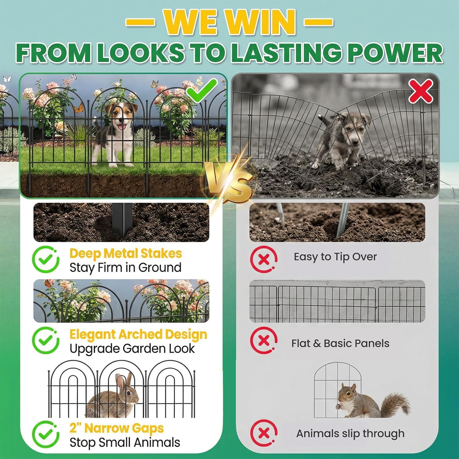 Garden Fence Panels – 20.58ft(L) x 17"（H）Arched Fencing with Tool-Free Install, Metal Fence Panels Rustproof Outdoor Barrier for Yard, Patio, Flower Beds, Dog Barrier, Decor Garden Edging