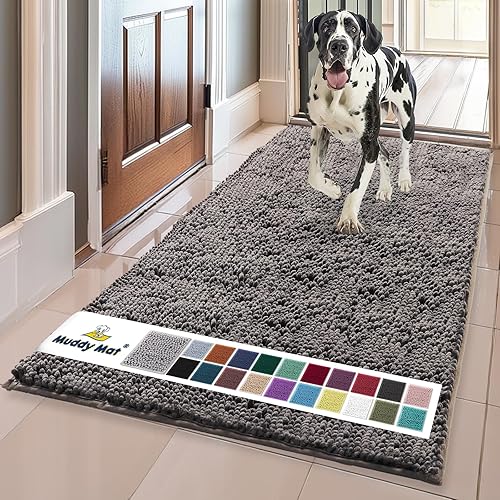 Muddy Mat® | Super Absorbent Door Mat Indoor, Microfiber Quick Dry Chenille Entryway Rug, Non-Slip Front Door Mat, Indoor Mats for Entryway, Machine Washable Pet Rug, Charcoal 24"x60"