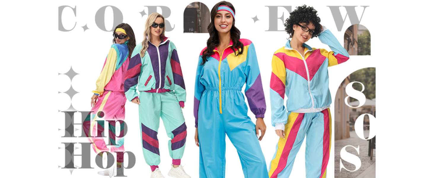 Amazon.com: COREWO Womens 80s Tracksuit Outfits Sets Colorblock 2