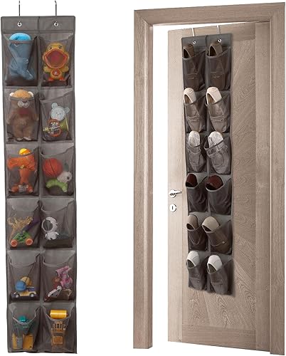 Organizador de zapatos colgante para colgar sobre la puerta, 12 bolsillos grandes, color marrón claro