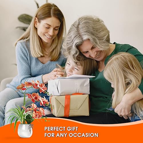 Miniatura 7 de W&W Plantas y flores artificiales de orquídeas con jarrón, orquídea falsa en maceta de cerámica, 19 pulgadas, naranja