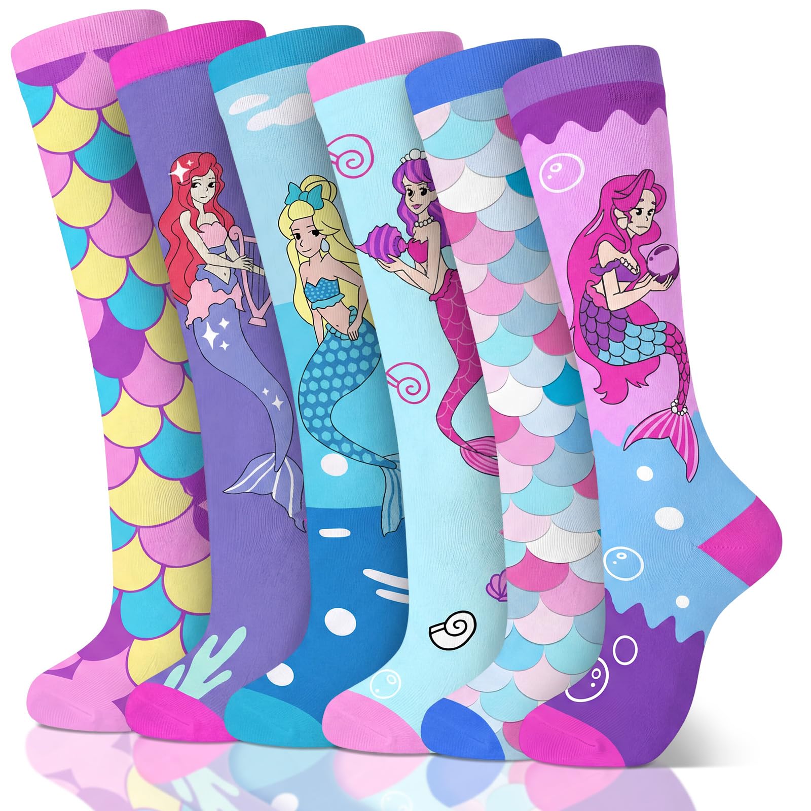 Fourluoo 6 Pairs Kid Axolotl Mermaid Socks