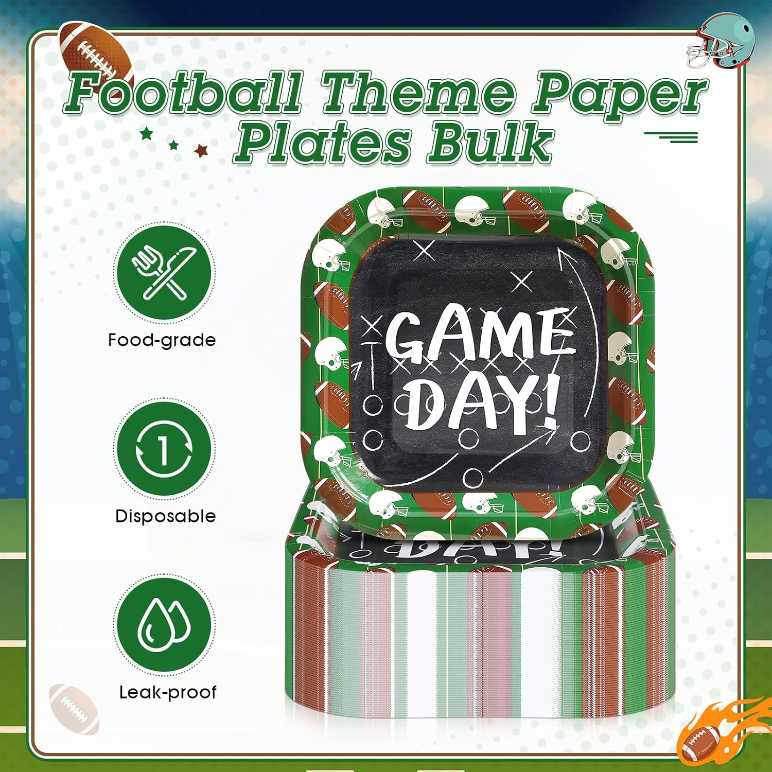 100 Pcs Football Plates 7'' Disposable Football Party Paper Plate,Game Day image 4