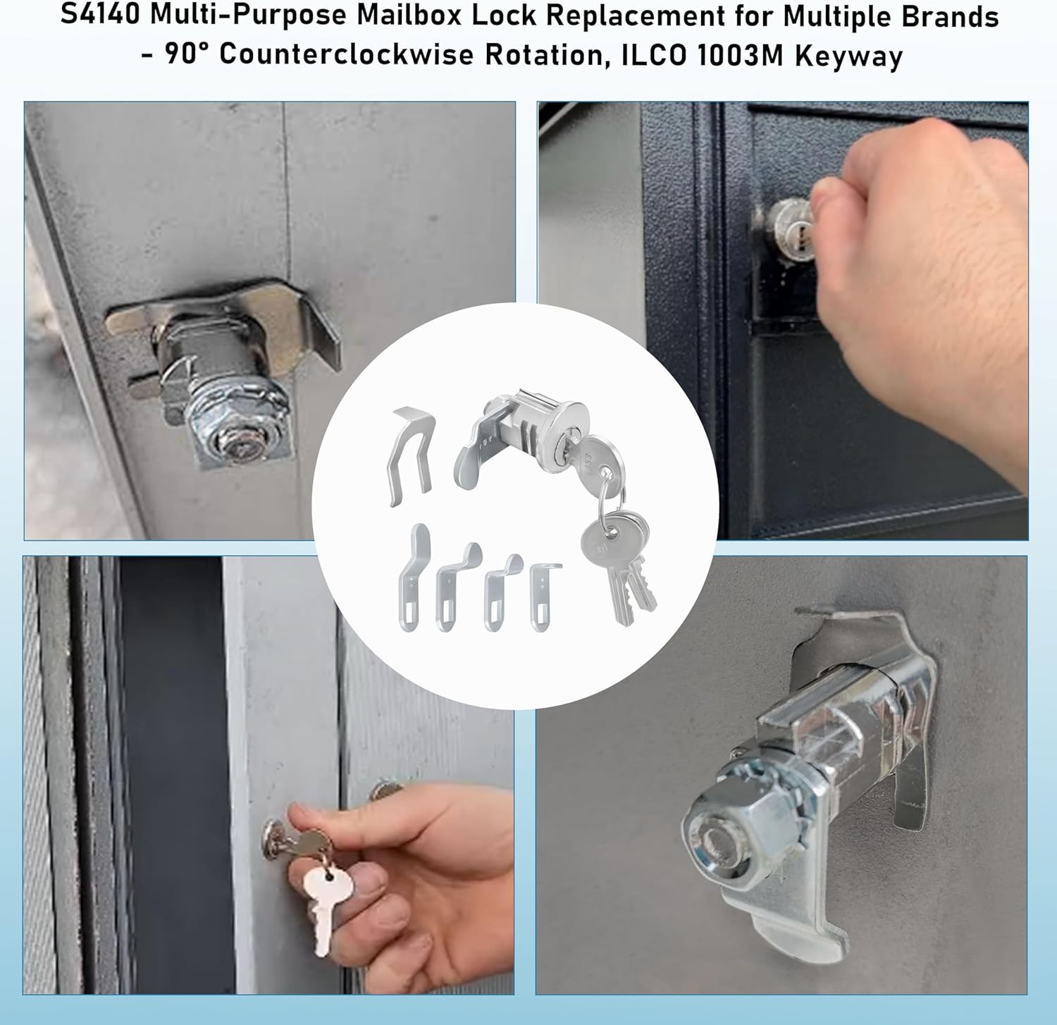 S 4140 Mailbox Lock Replacement, Multipurpose Mailbox Lock with Keys for Several Brands – ILCO 1003M Keyway, Opens Counter-Clockwise with 90º Rotation, Nickel Finish (10 Set)