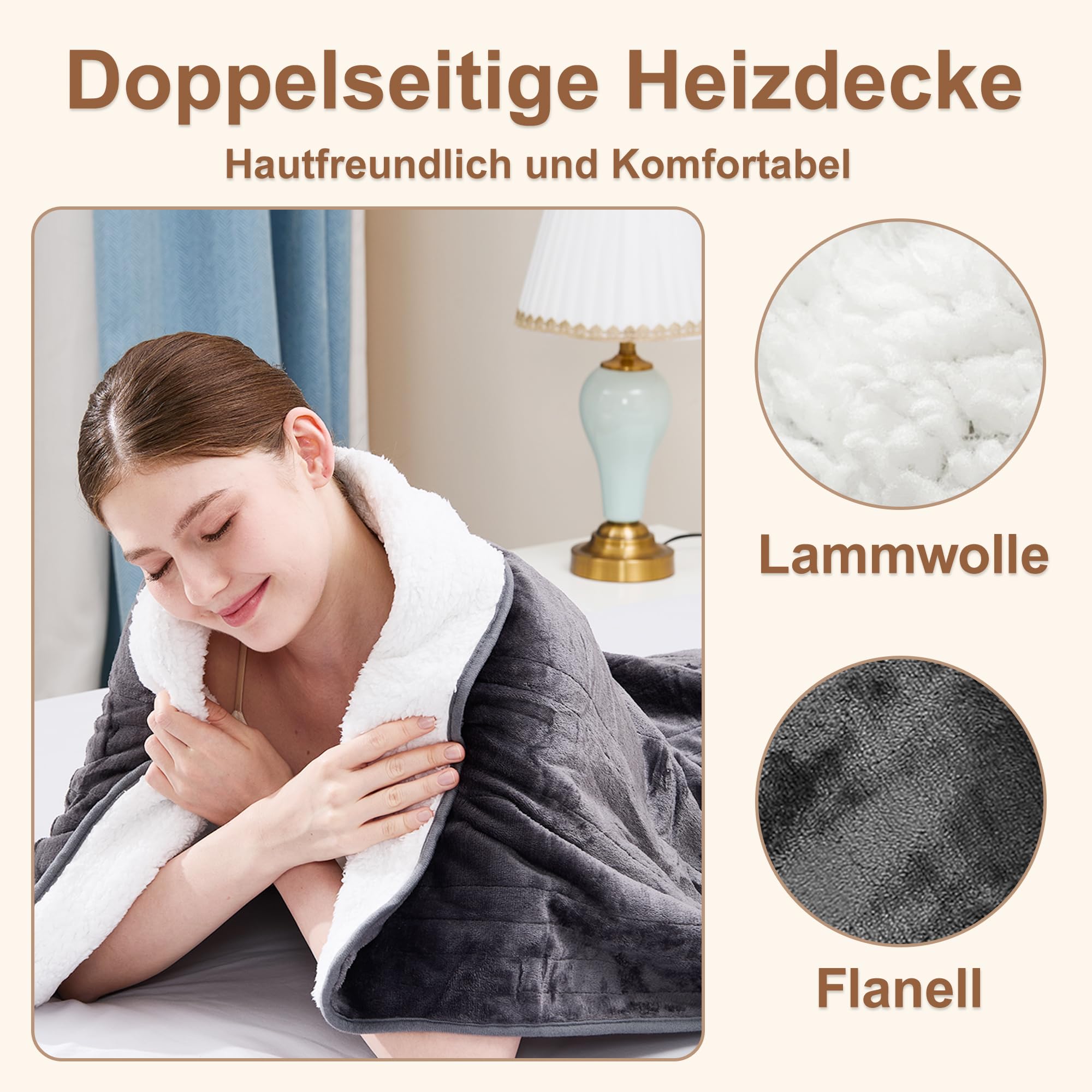 Coperta Elettrica, Coperta Riscaldante 160x130 CM, 4 Impostazioni di Calore e 4 Timer, Lavabile in Lavatrice