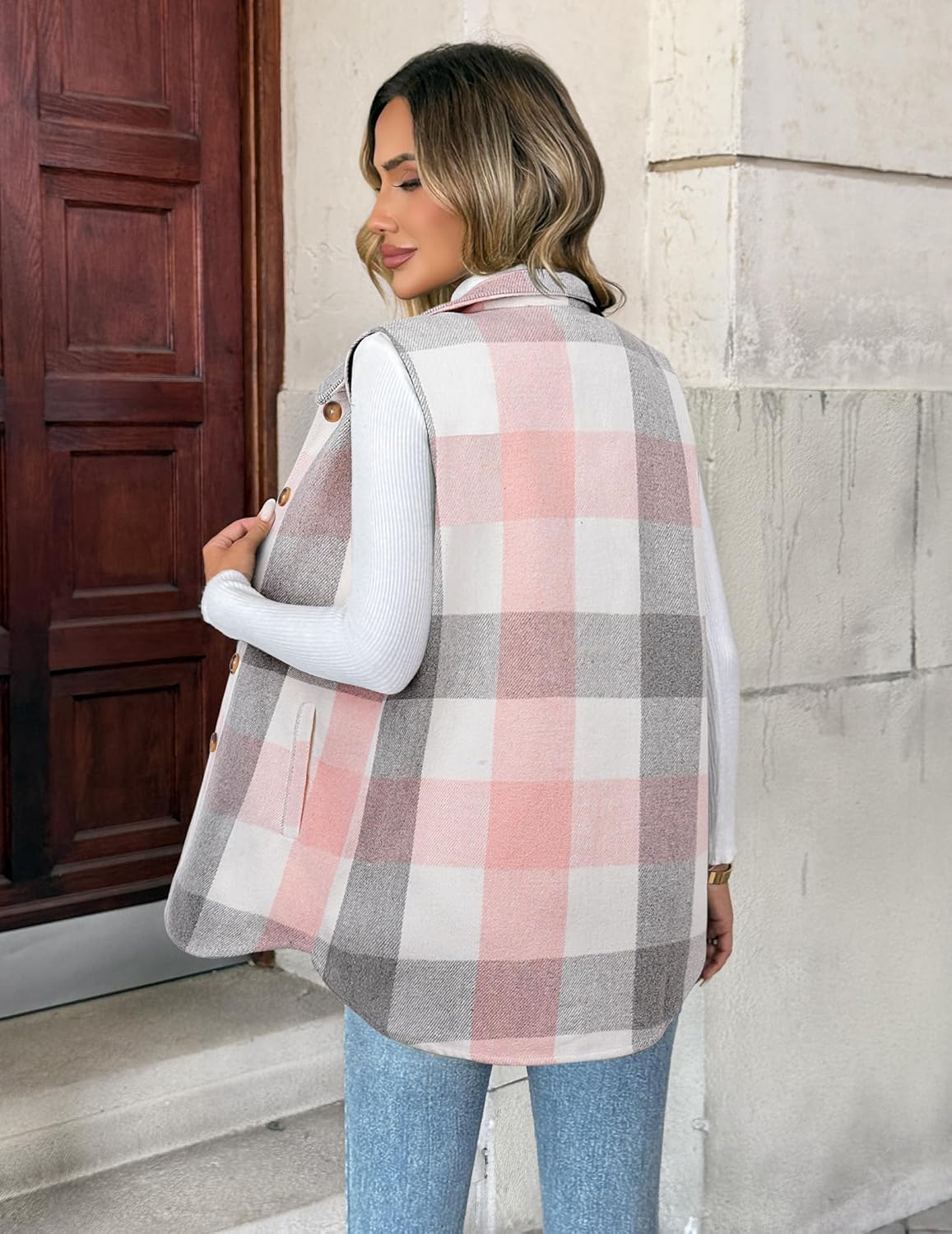 Zeagoo Plaid Vest for Womens Casual Sleeveless Flannel Jacket Lapel Button Down Shirt with Pockets 2025 Fall Clothes - Image 5