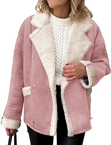 PRETTYGARDEN Abrigos de invierno de gamuza sintética para mujer, chaqueta con forro polar y bolsillos de solapa de piel sintética, ropa de abrigo