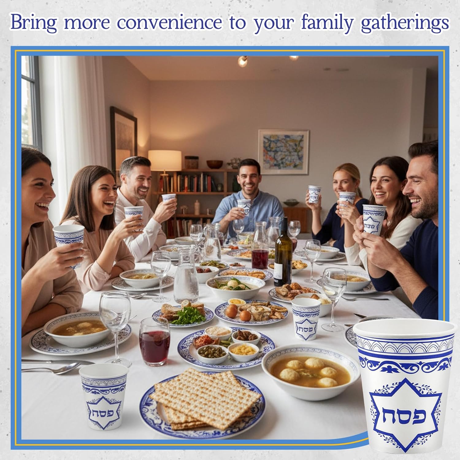 Tessco for you 30 Pcs Passover Seder Paper Cups 8.5 oz Blue and White Porcelain Pattern, Seder Disposable Drinking Cups for Juice Coffee Home Pesach Tableware Dinner Party Supplies Passover Decoration
