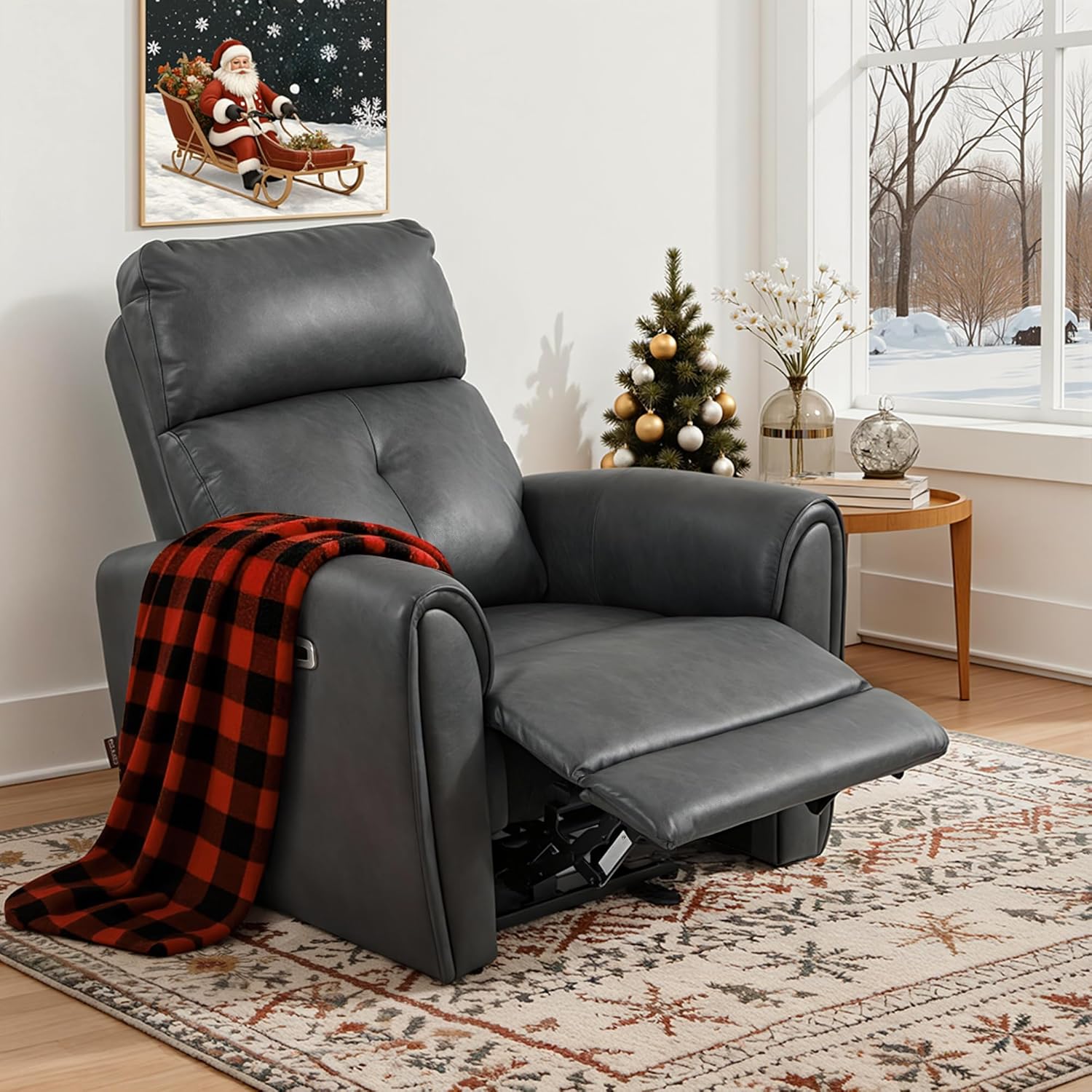 MCombo Power Small Recliners for Small Spaces, Living Room, RVs, Modern Style Zero Wall Hugger Recliners Chair with Lumbar Support, USB&Charging Ports, FSC Certified, Faux Leather PR699 (Dark Grey)