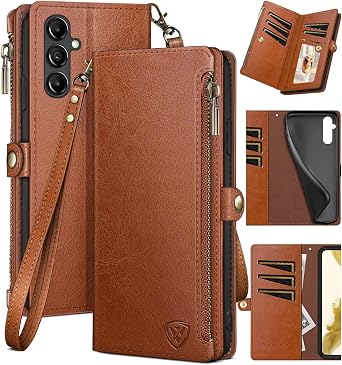 XcaseBar for Samsung Galaxy A35 5G Wallet case with Zipper Credit Card HolderRFID Blocking, Flip Folio Book PU Leather Phone case Shockproof Cover Women Men for Samsung A35 case Light Brown