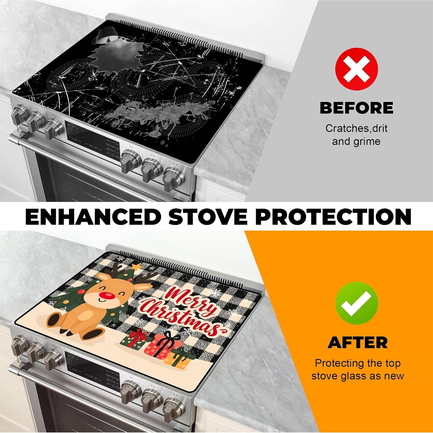 Heat-Resistant Stove Top Cover with Anti-Slip Rubber Coating – Electric Stove Protector, Scratch-Resistant, Expands Counter Space (Deer, 28.5"L x 20.5"W)