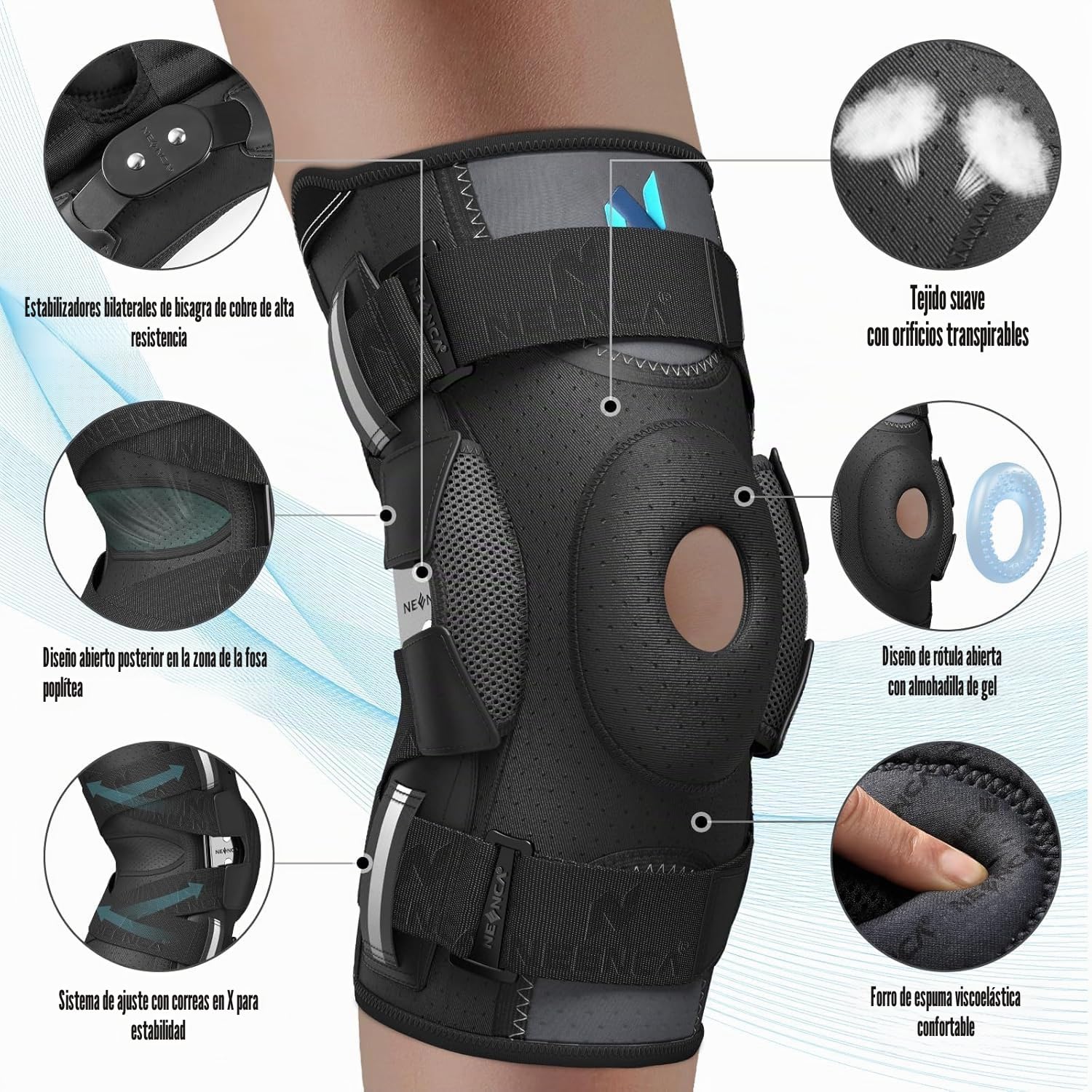 NEENCA Rodillera dolor de rodilla, rodillera con bisagra y sistema de sujeción patentado X-Straps, fuerte estabilidad para aliviar el dolor en las articulaciones, artritis, desgarro de menisco