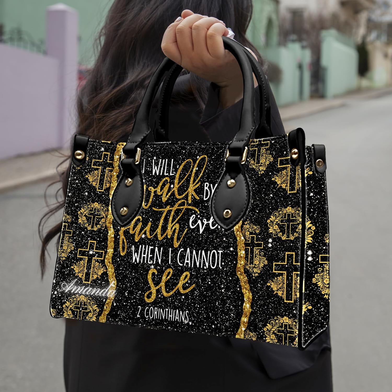 Personalized Christian Handbag Set – Scripture Bible Verse Leather Tote & Wallet, Faith Gift for Women, Mom, Friend