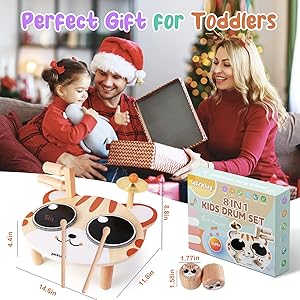 SehrKlug Kids Drum Set for Toddlers 1-3 - Baby Musical Instruments Montessori Toys for 1 Year Old Boys Girls, Warm Color, Baby Drum Set Music Toys Birthday Gifts Ages 1-3-5+
