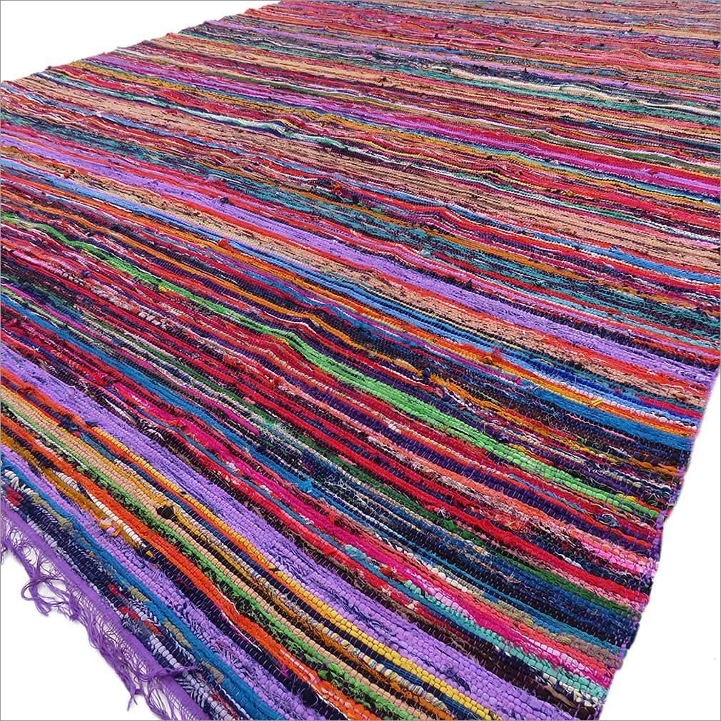 MAM Treasures Chindi Rug Area Rag Rug Home Décor Bohemian Indian Carpet Floor Décor Rag Colorful Cotton Rug Living Room Rug Bathroom Rug Throw Rug (Purple, 3X5 Foot)