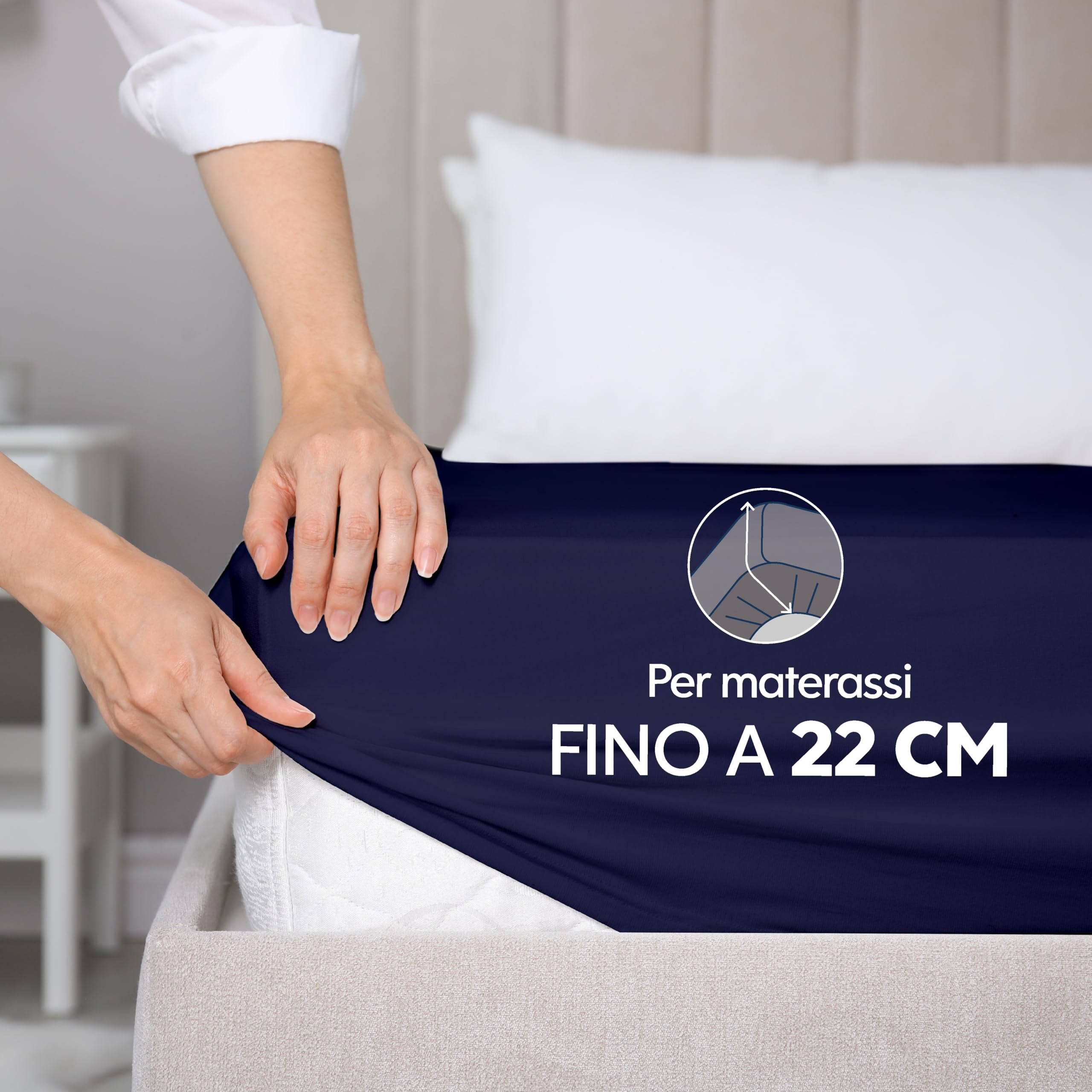 Dreamzie Lenzuola Letto Singolo Cotone 90x200 cm, Altezza Materasso Fino a 22 cm - Lenzuolo con Angoli Singolo - Blu Scuro - Certificato Senza Prodotti Chimici (Oeko Tex)