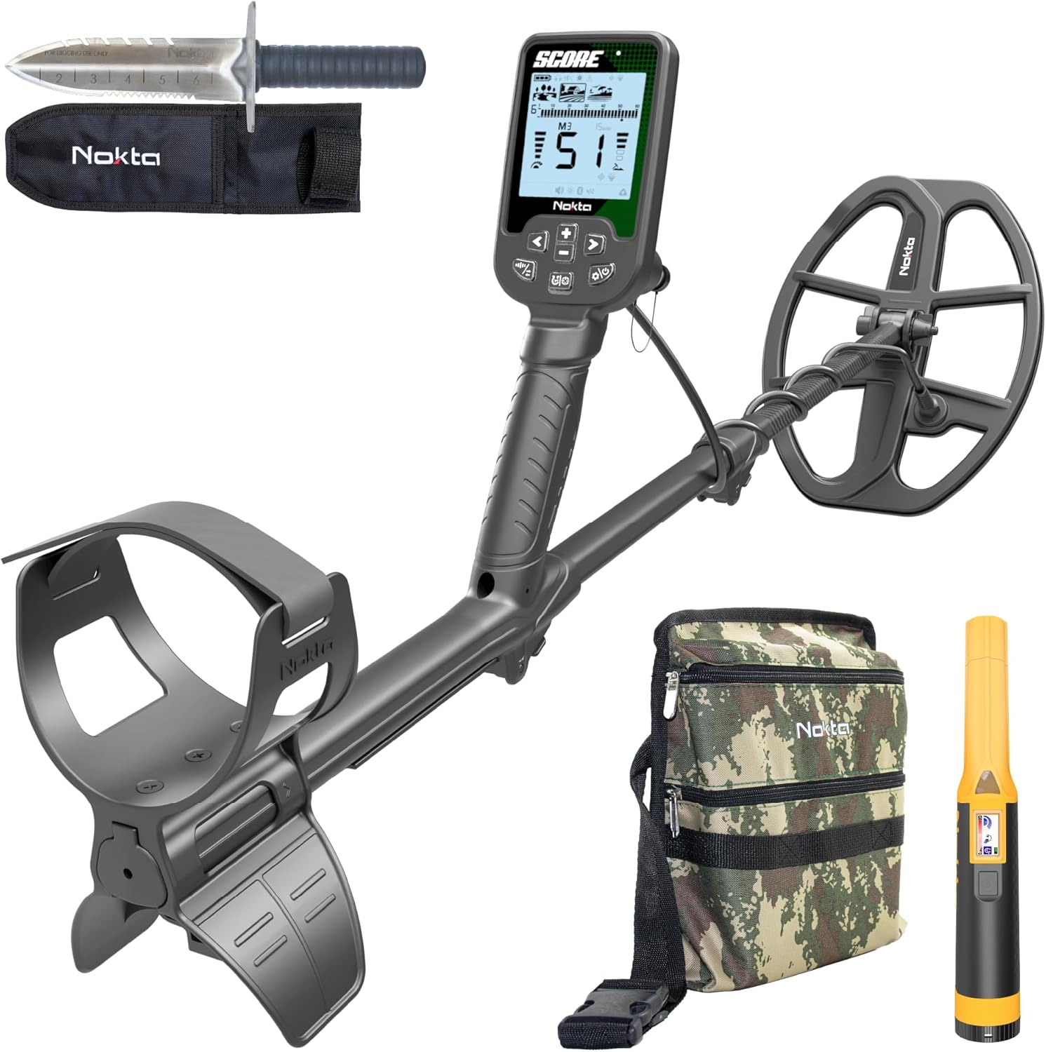 Nokta Score Metal Detector for Adults - Fully Waterproof, Rechargeable, Multi-Frequency, Easy-to-Use Detectors for Treasure Hunting (Score with AccuPOINT, Premium Digger & Finds Pouch)