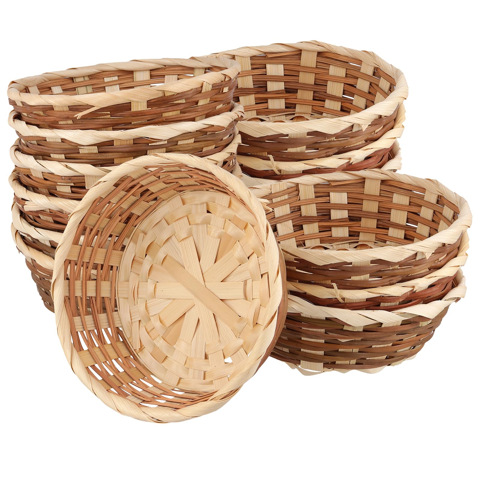 Lot de 15 paniers tissés en bambou - 17 x 6 cm - Récipients ronds pour pain et fruits - Plateaux de service empilables pour le rangement de la cuisine, l'affichage de restaurant