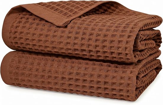 Waffle Bath Towels Set of 2 Rust - Fall Bathroom Decor, Large 31 x 62