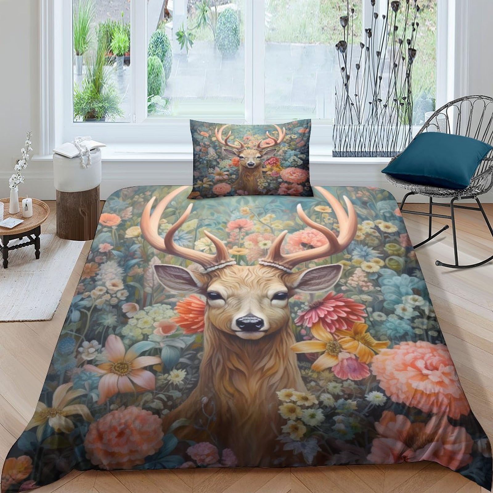 Housse de couette imprimé 3D wapiti en microfibre respirante parure de lit peinture 135x200