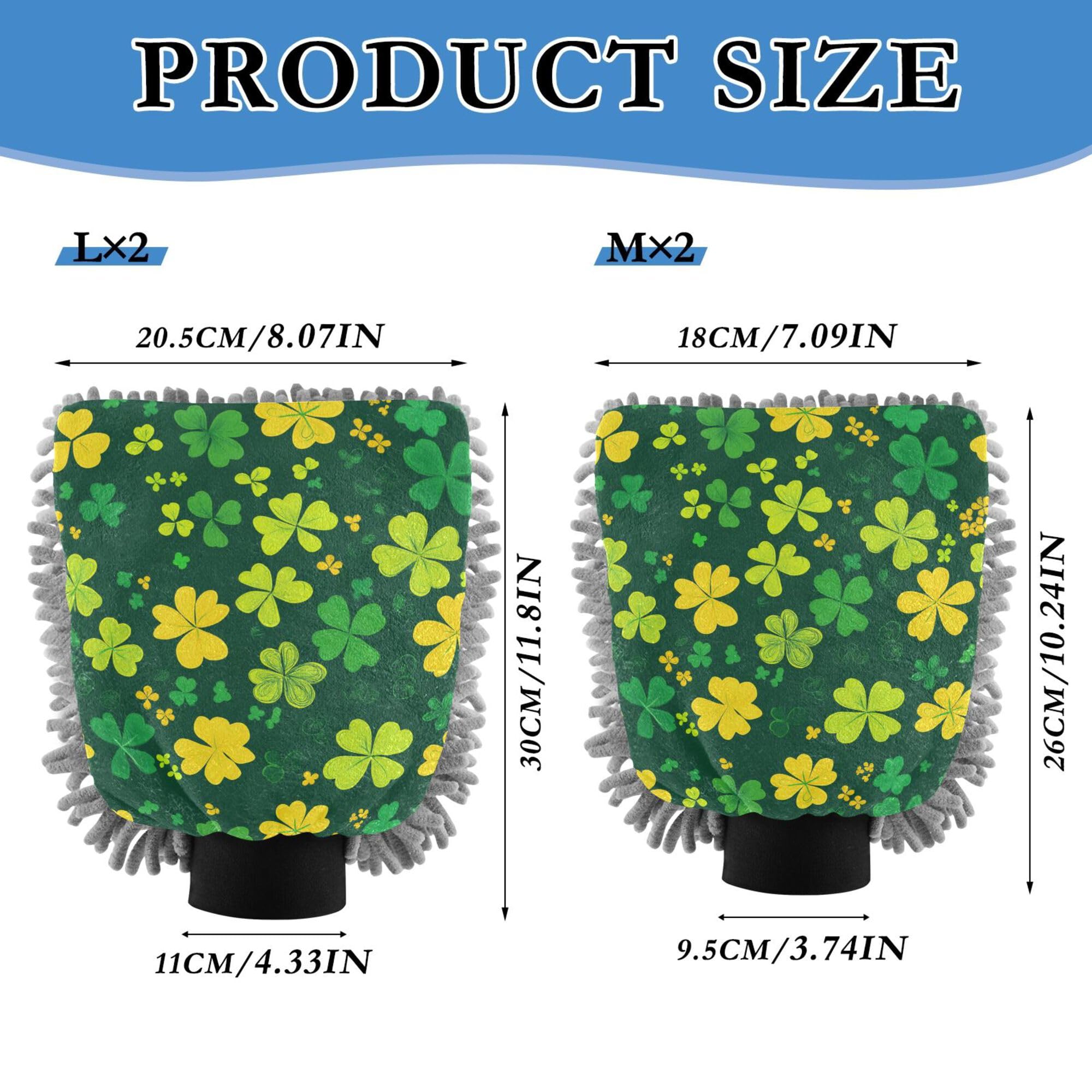 St.Patrick Green Shamrocks Car Wash Microfiber Mitt 2 Pack Car Clean Gloves Scratch-Free Detailing Clean Rag for Cleaning Wash