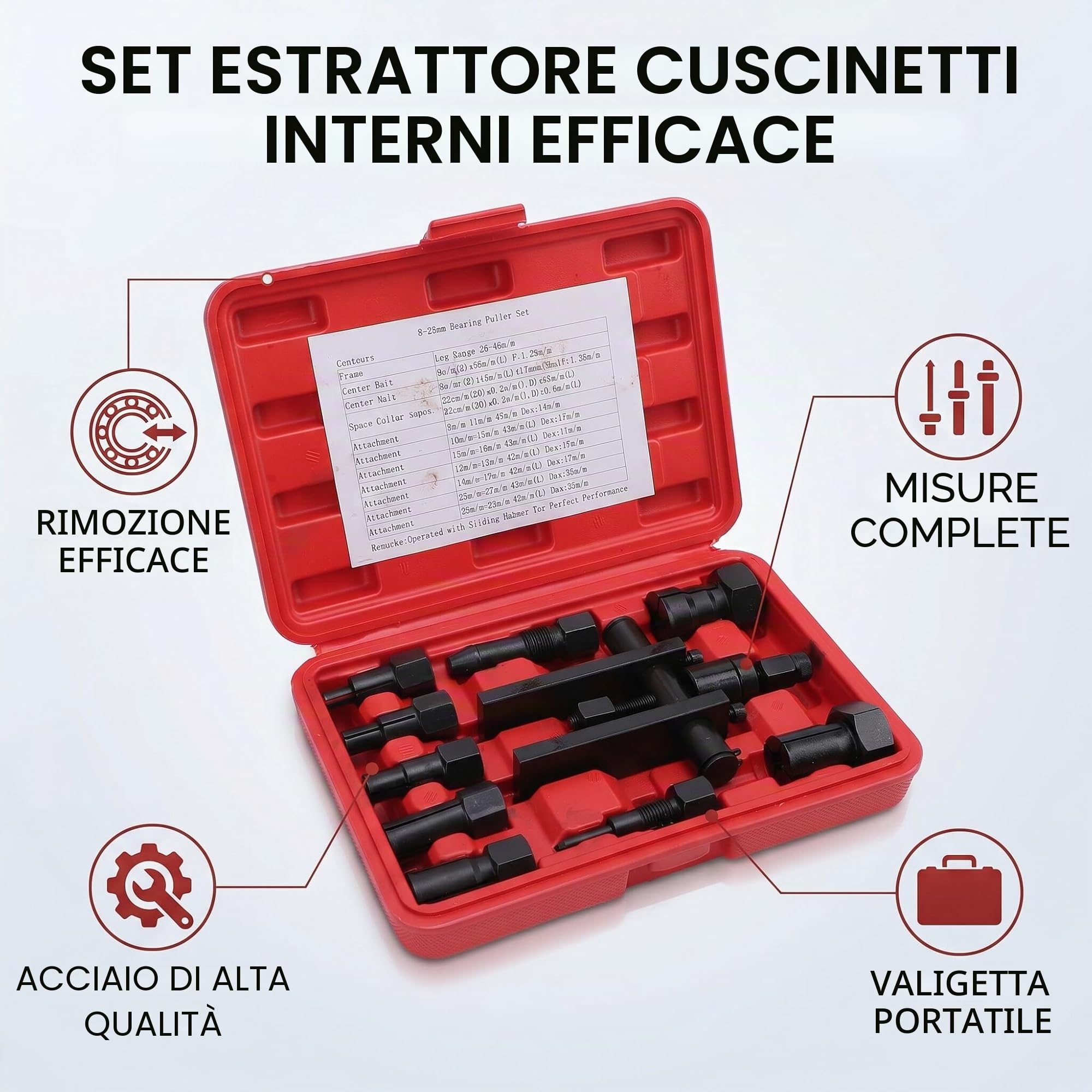 Ejoyous Set Estrattore Cuscinetti Interni, 10 Pezzi, Estrattore Cuscinetti Interni 8-25 Mm, Attrezzo Estrattore Cuscinetti Ruota, Estrattore Cuscinetti a Sfera, Attrezzo Estrattore