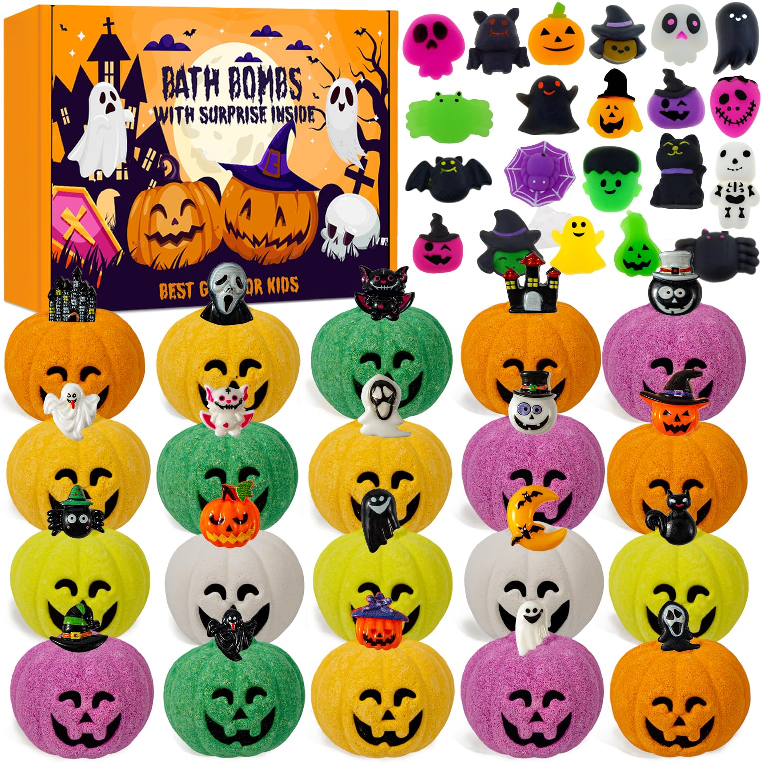 Spooky Bath Bombs for Kids with Surprise Inside, Bubble Bath Bomb with Halloween Toys, Fruity Scents, Relaxing Aromas, Ideal Birthday Gift for Girls