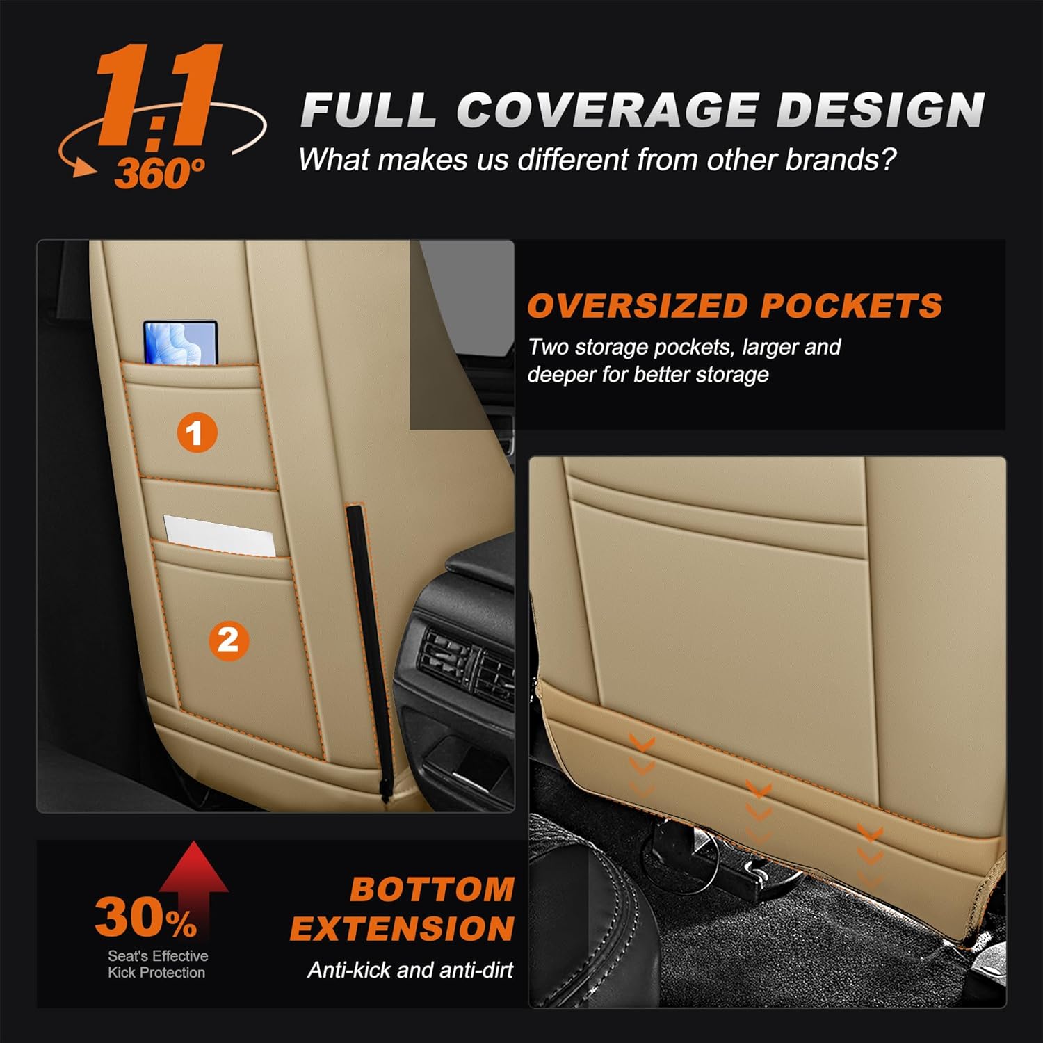 AOMSAZTO Car Seat Cover Custom Fit for Honda CRV 2015 2016 Faux Leather Seat Covers Full Set CR-V Seat Protector Compatible Airbag(5 Seats,Beige)