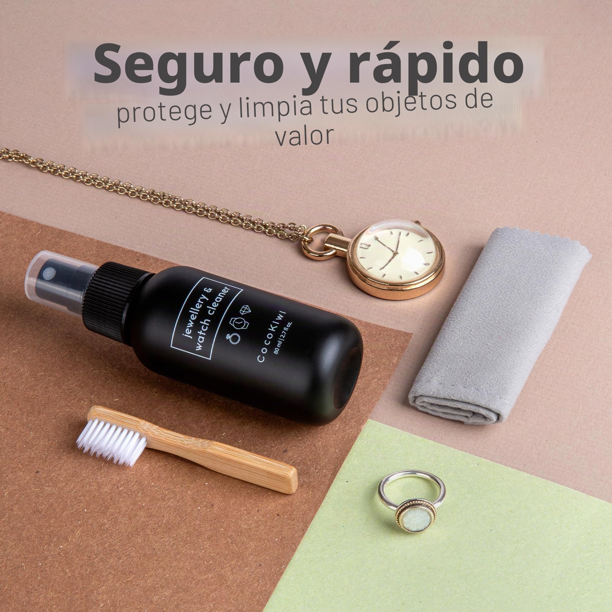 Solución limpiadora de joyas, kit de limpieza de relojes, oro y plata, limpiador de collares, pendientes y anillos, 80 ml, restaura el brillo con el paño y el cepillo incluidos
