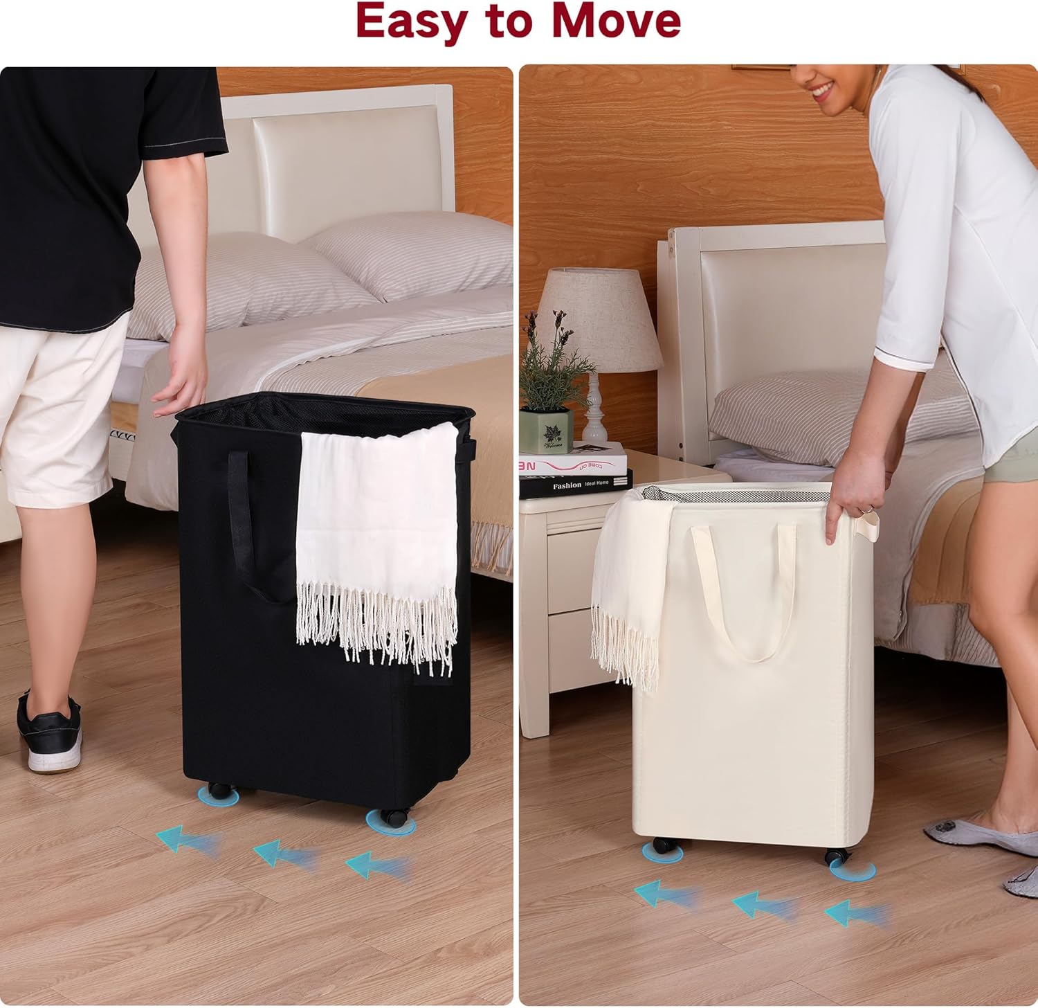 efluky Slim Laundry Hamper with Wheels, Rolling Laundry Basket for Clothes, Small Laundry Basket for Bedroom, Dorm and Laundry Room, 90L (19.8 Gallons) Black