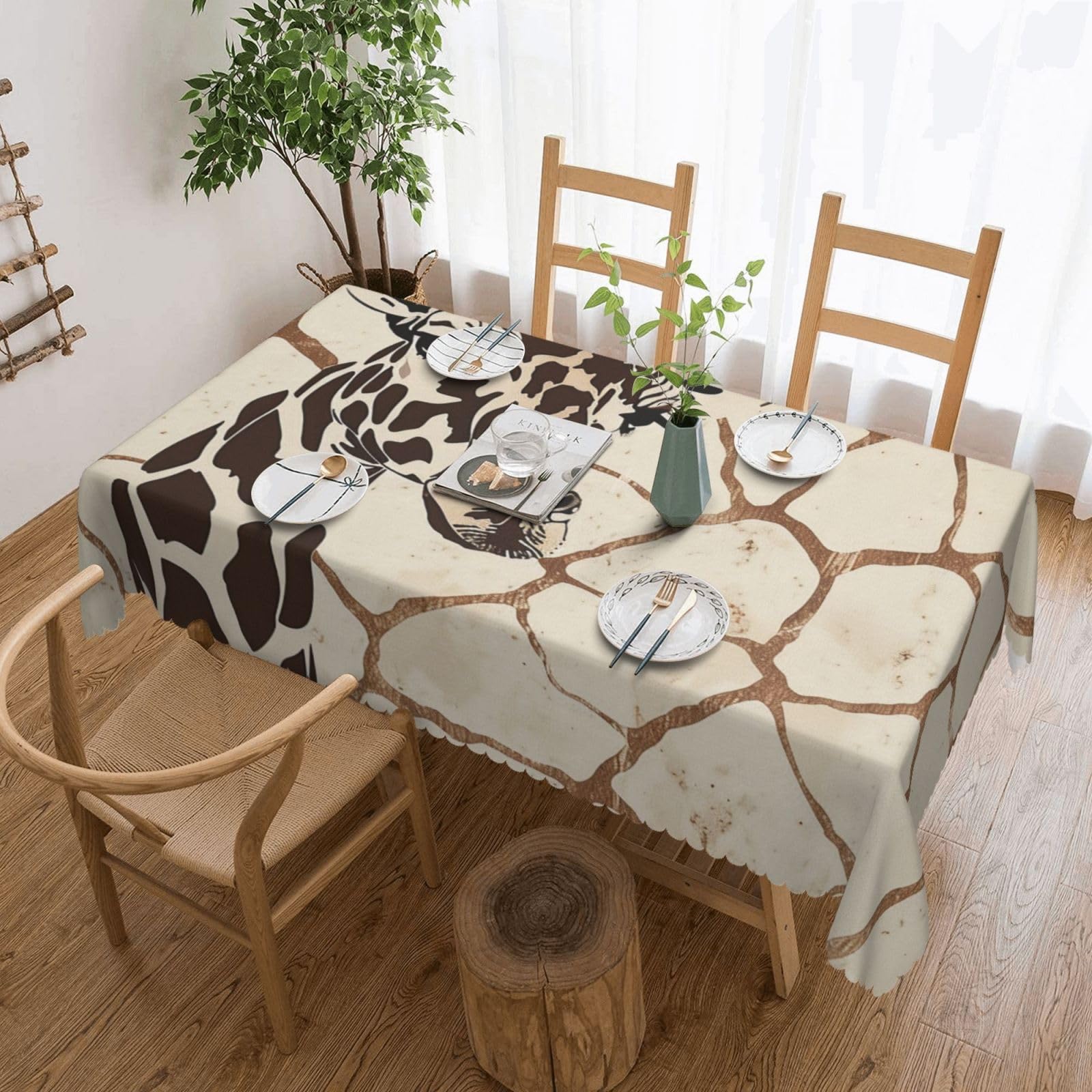 WPKJU Giraffe Print Printed Rectangle Tablecloth 72x54 Inch with Lace Trim, Water-Resistant Washable Table Cover for Farmhouse Weddings, Outdoor Picnics & Holiday Dining
