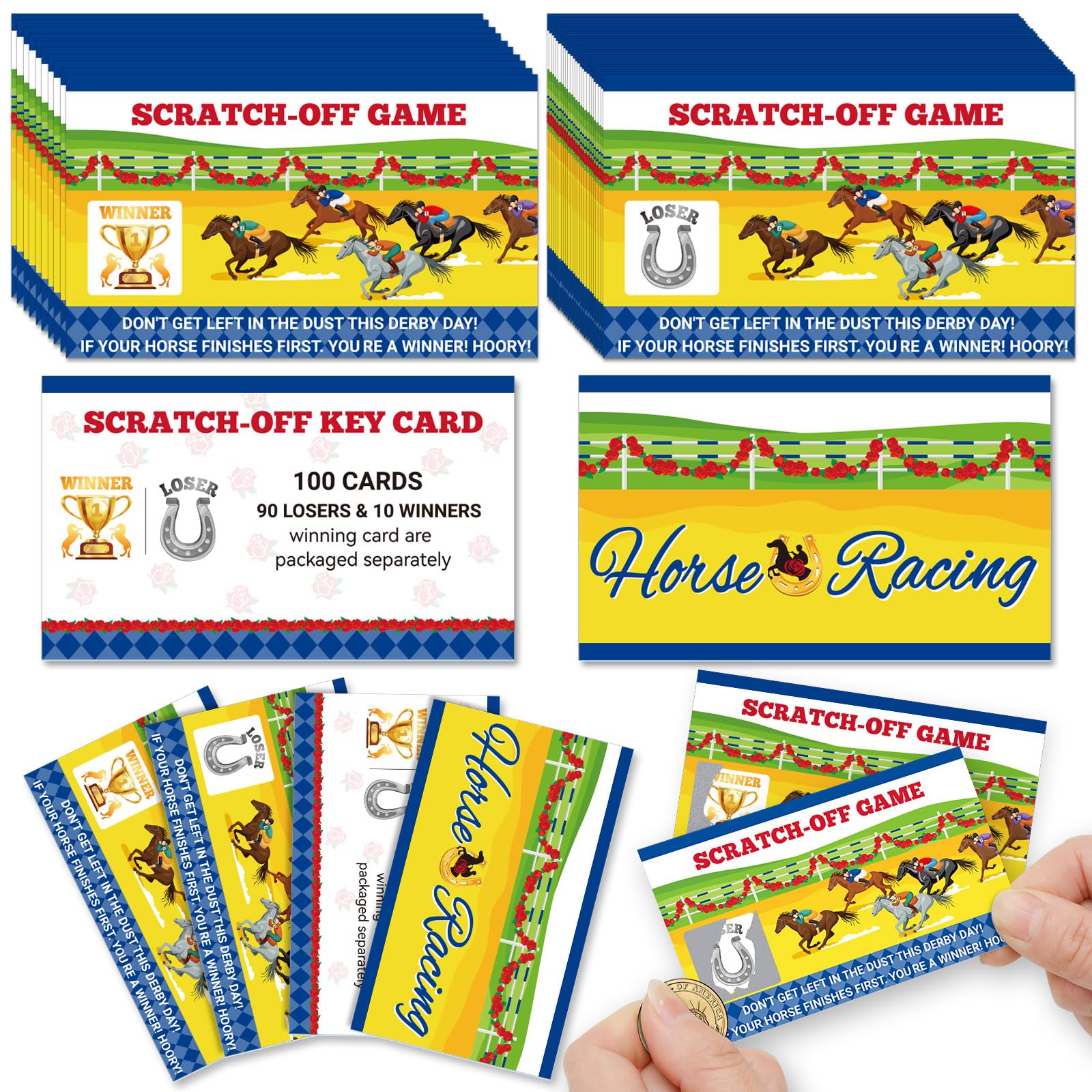 JULMELON 101 Pcs Kentucky Horse Derby Party Games Scratch Off Cards, Horse Racing Derby Scratch Off Tickets Derby Betting Cards Derby Party Fortune