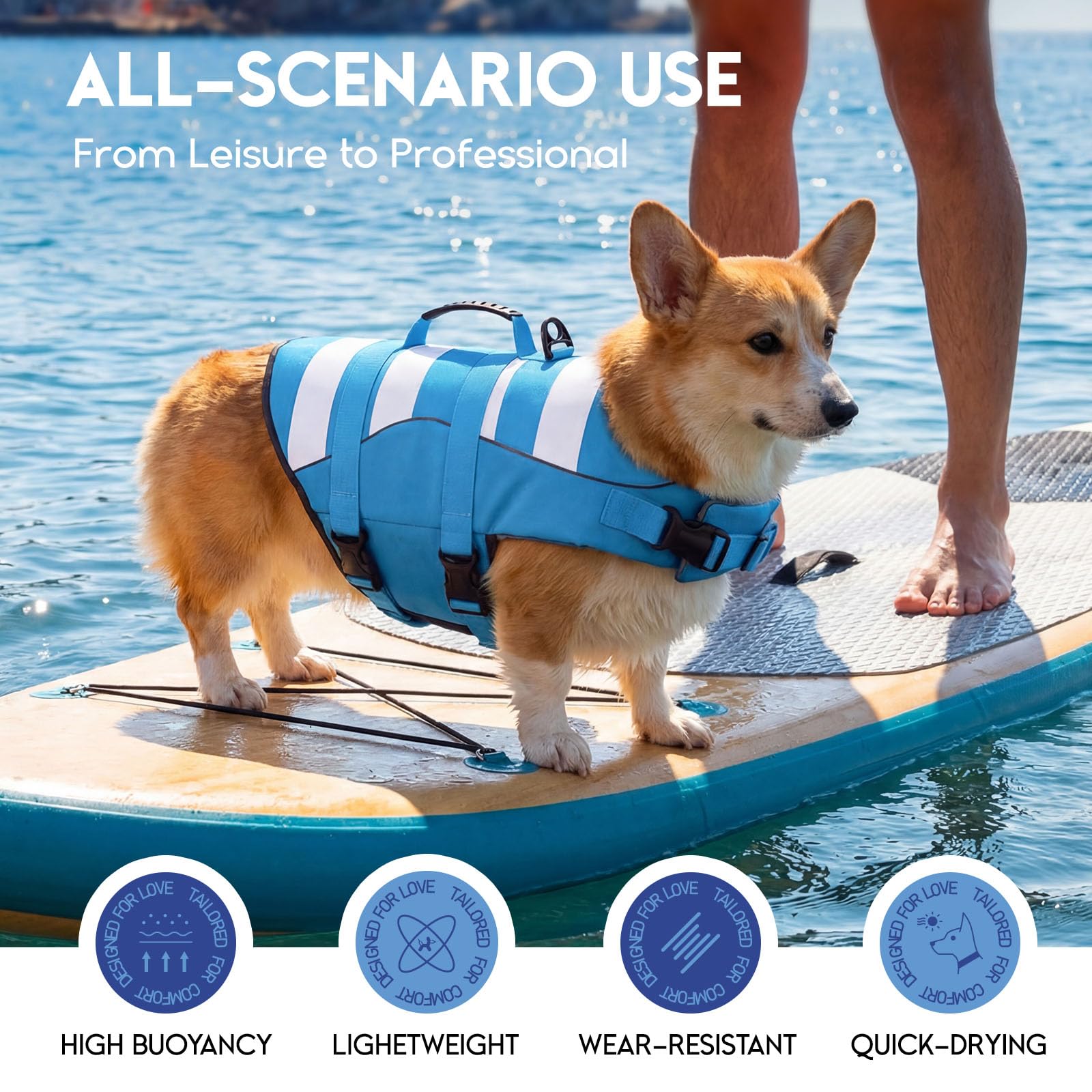 ASENKU Chaleco Salvavidas para Perro, Chaleco Flotador Perro, Chalecos Flotantes Ajustable para Perros con Asa, Chaleco Salvavidas para Perros Pequeños, Medianos y Grandes, XS