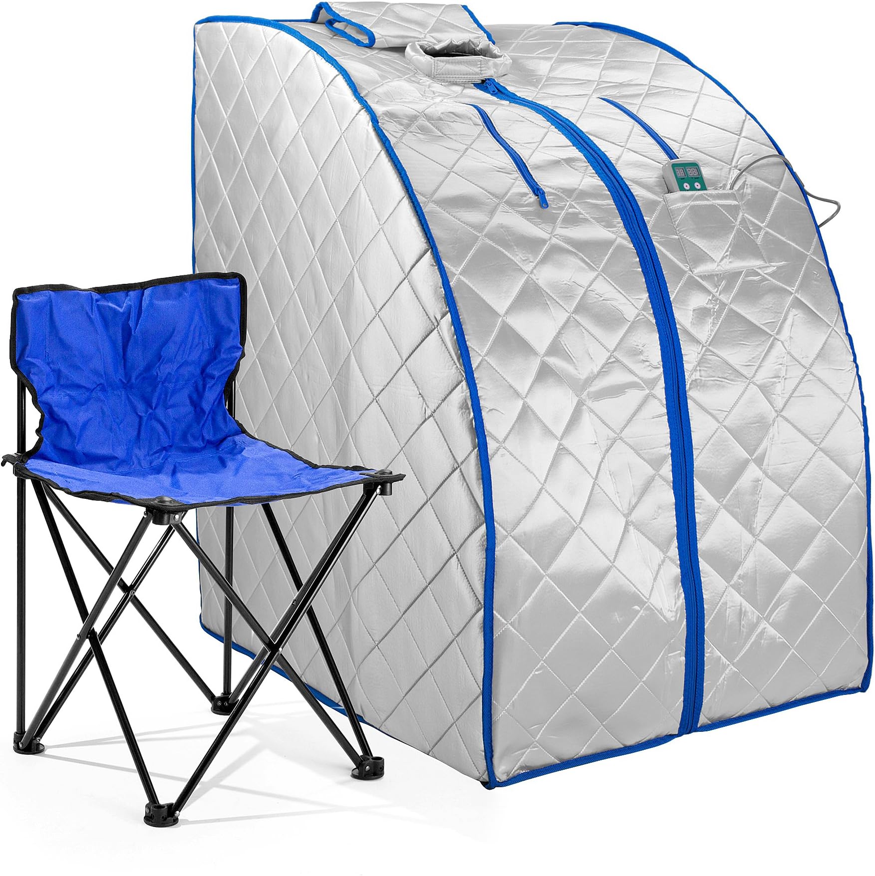 Durasage Infrared IR Far Portable Indoor Personal Spa Sauna with Heating Foot Pad and Chair, X-Large, Silver