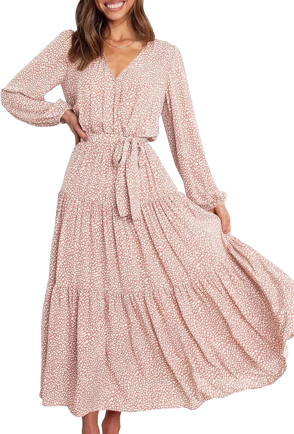 Womens Boho Dresses Floral Long Sleeve Dresses Empire Waist Boho Ditsy ...