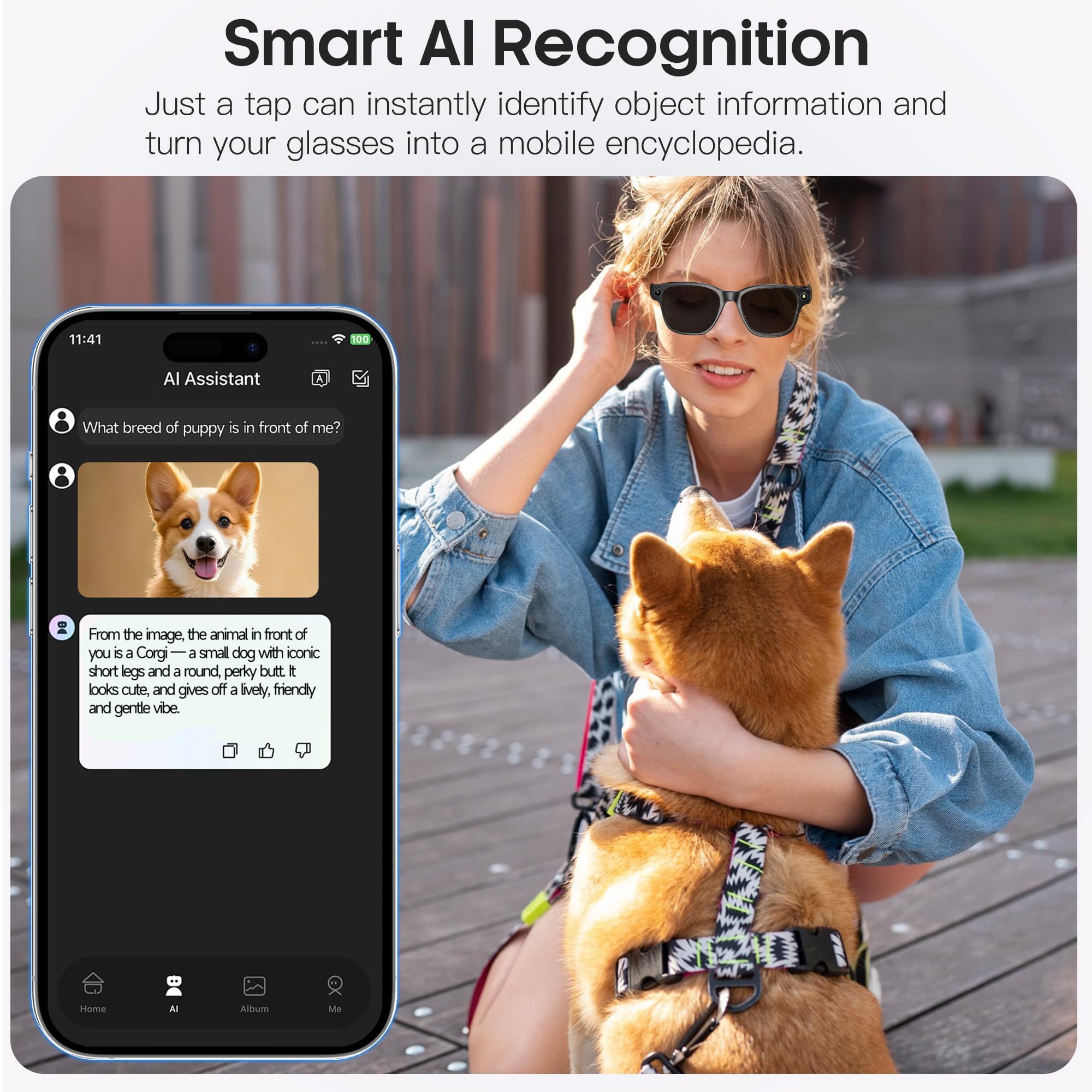 Gafas inteligentes con cámara AI para hombres y mujeres con 8 MP, grabación de video HD 4K/1200P, traducción, asistente de voz GPT, reconocimiento de objetos IA, música/llamada manos libres, batería